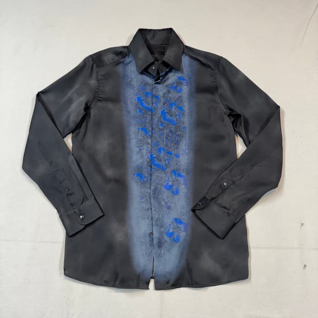 L) 디젤 블랙 골드 아방가르드 플라워 프린트 셔츠