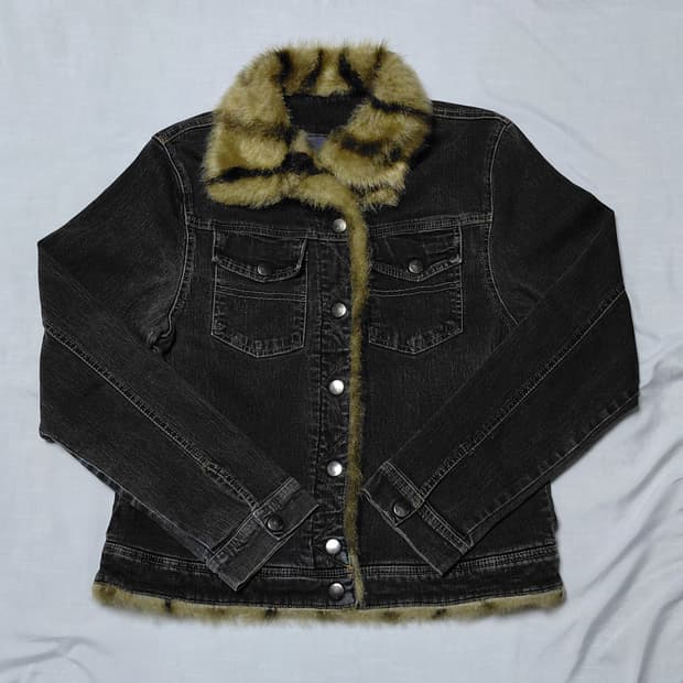 [S/무료배송] 이치오쿠 ICHIOKU 레오파드 퍼 데님 자켓