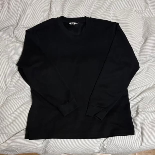 유니클로 AIRism코튼크루넥 긴팔 티셔츠 블랙 L