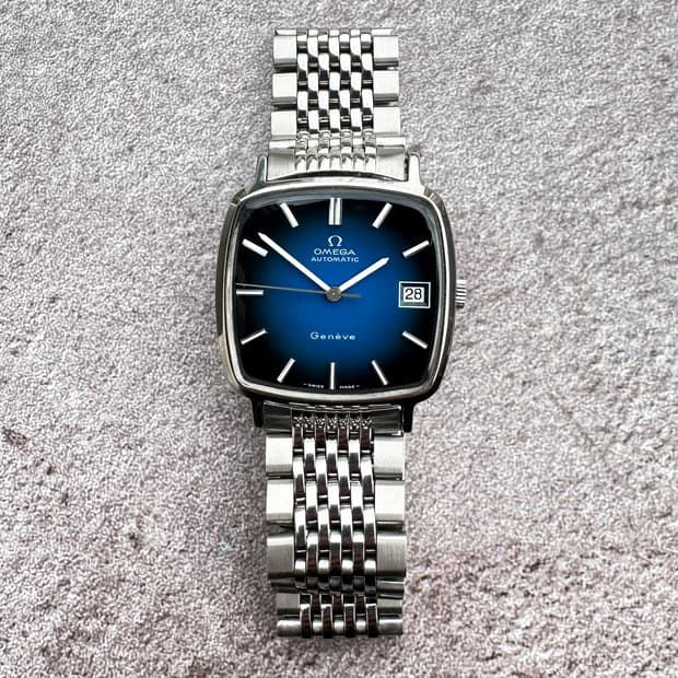 오메가 제네브 오토매틱 블루 다이얼 시계