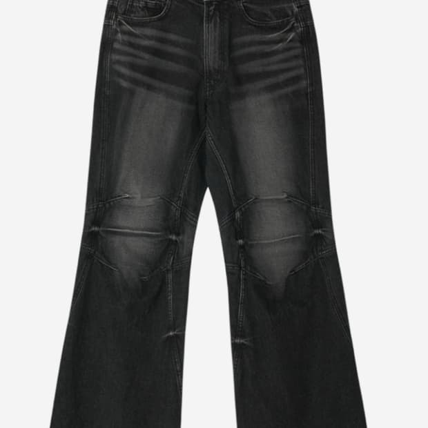 비엘알 더블 요크 바이커 워싱 데님 팬츠 블랙