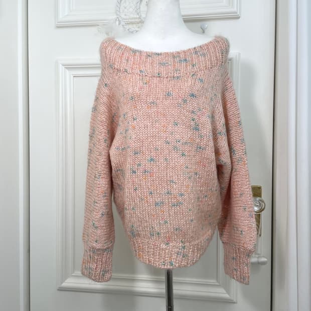 coral blue mix lovely off-shoulder sweat