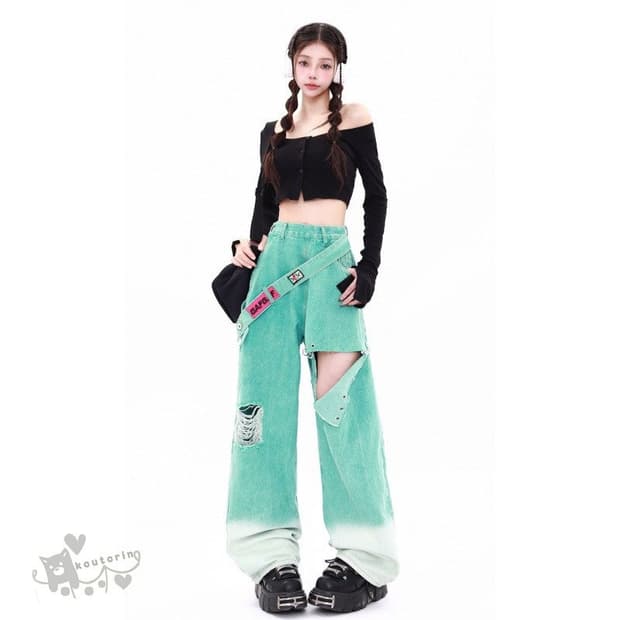 하츠네미쿠깔 펑크 서브컬쳐 팬츠