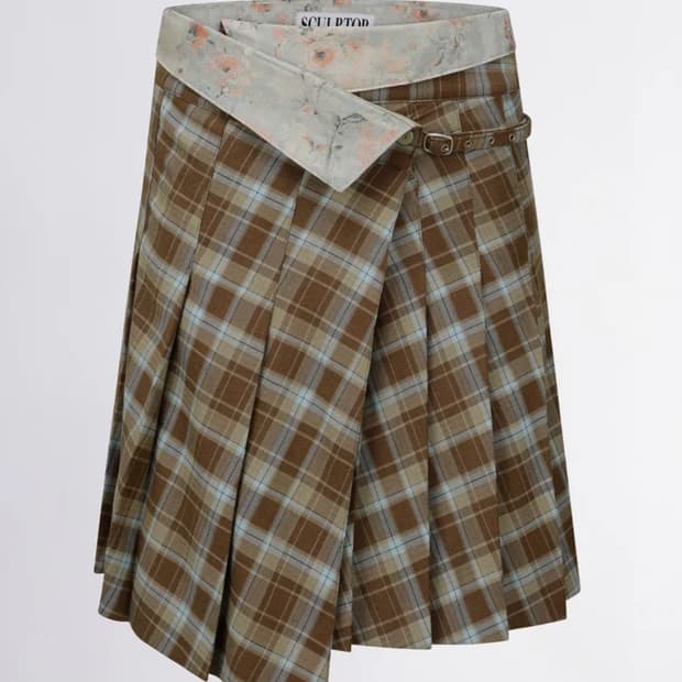 스컬프터 체크 미디 스커트