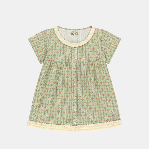 코이세이오 FRINGE SHIRRING BLOUSE LIGHT GREEN