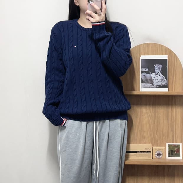 [정품] 타미 네이비 꽈배기 니트 [ XL ]