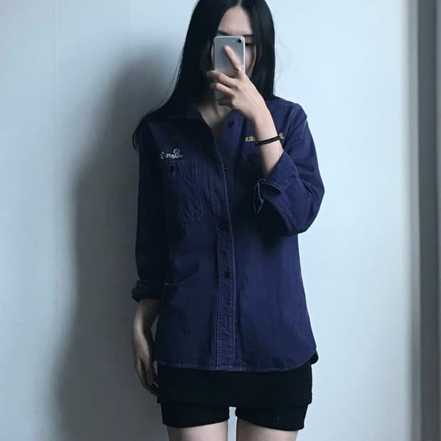 벤 데이비스 자수 빅로고 스티치 네이비 워크셔츠