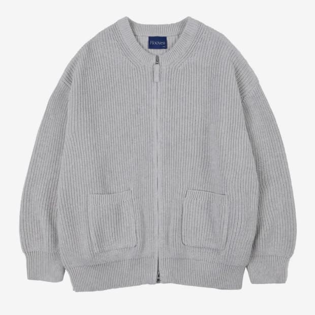 후브스 코튼 투웨이 벌룬 니트 집업 [라이트그레이]