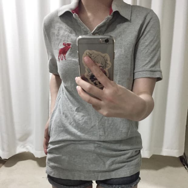아베크롬비 그레이 카라 반팔 티셔츠