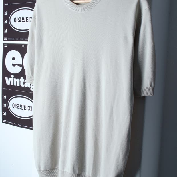 (XL-2XL) 키뮤어 반팔 티셔츠 니트 무지 오트밀 놈코어-H31978