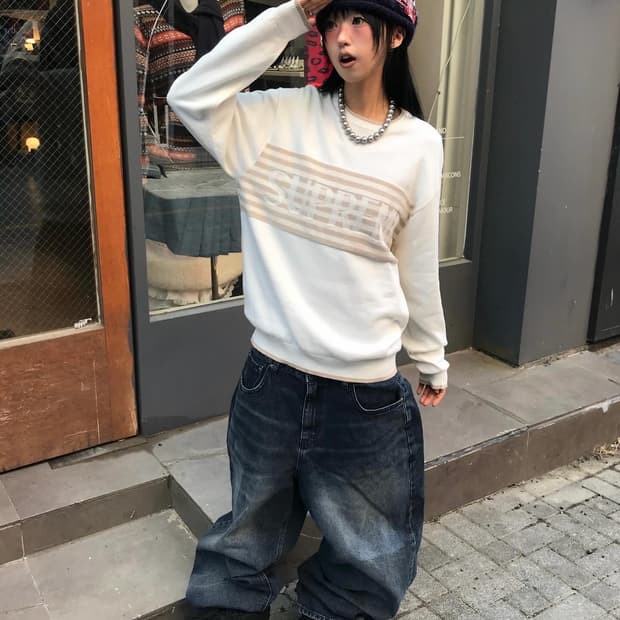 Supreme Chest Stripe Logo Crewneck