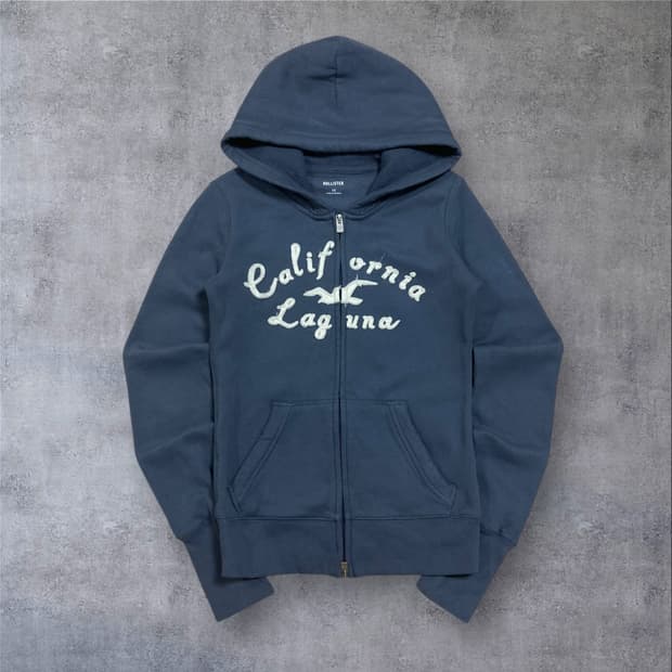 홀리스터 y2k 빅로고 네이비 블루 후드 집업