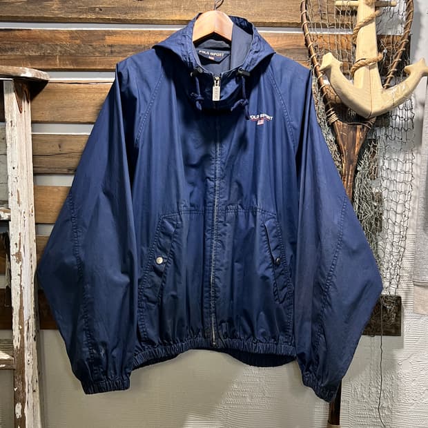 [XL]90's 폴로 스포츠 썬페이딩 네이비 후드 나일론 자켓