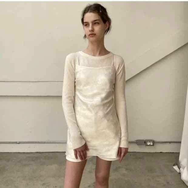 오브네어 패턴 드레스 아이보리