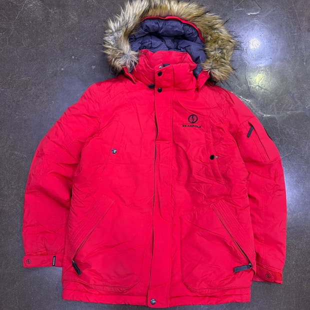 빈폴 아웃도어 라쿤털 후드 덕다운 오리털 패딩점퍼 100