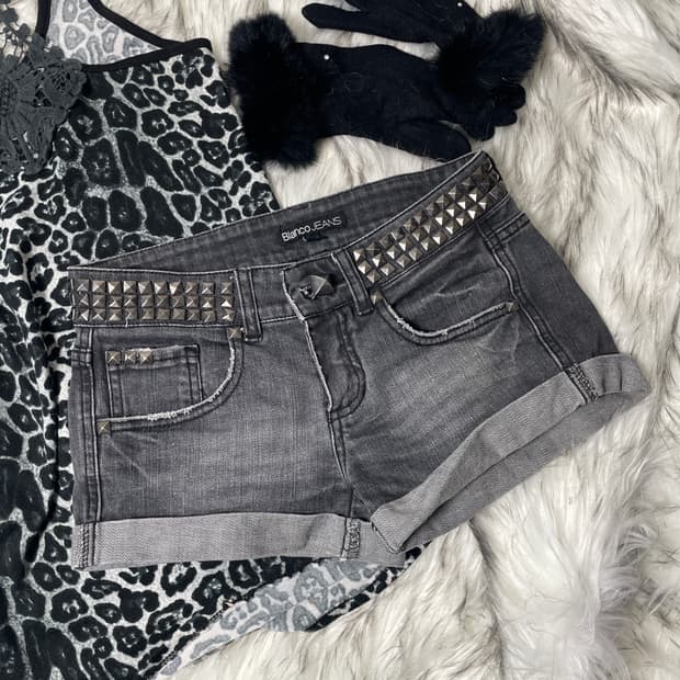 빈티지 스터드 흑청 로우라이즈 데님 팬츠 쇼츠