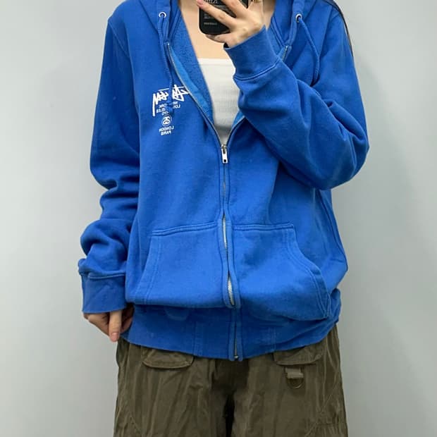 스투시 월드투어 블루 후드집업