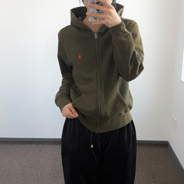 Polo 폴로 오렌지 포니 카키 후드집업