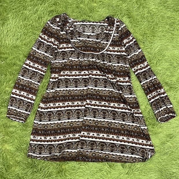 히피 빈티지 유넥 미니 원피스 니트