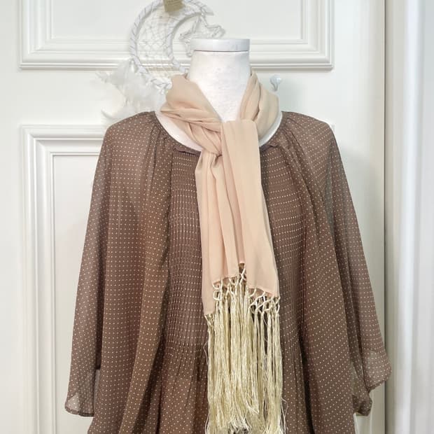 beige ivory tessel point chiffon scarf