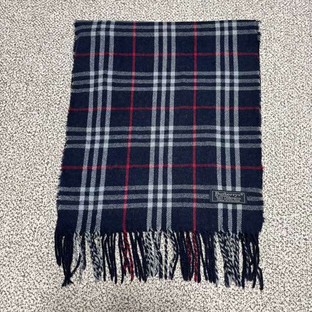 [택포,램스울100] 버버리 노바체크 네이비 머플러 목도리 [A-]