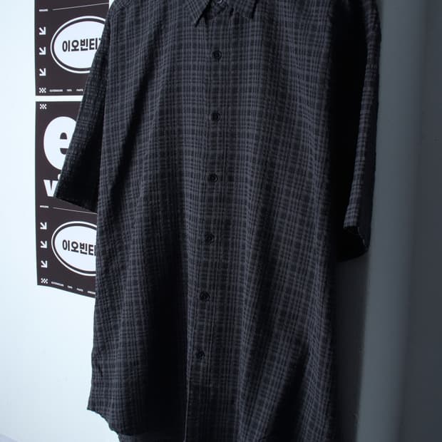 (L-XL) 르아르 반팔 카라 티셔츠 셔츠 남방 체크 차콜-H35613