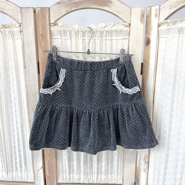 Gray Dot Pleated Mini Skirt