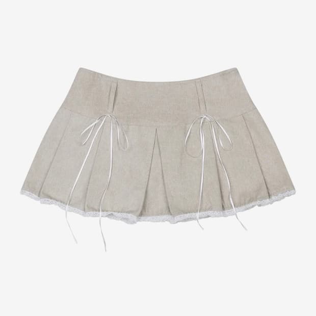 (옷장 정리) 문페어리 보니 리본 플리츠 스커트 베이지