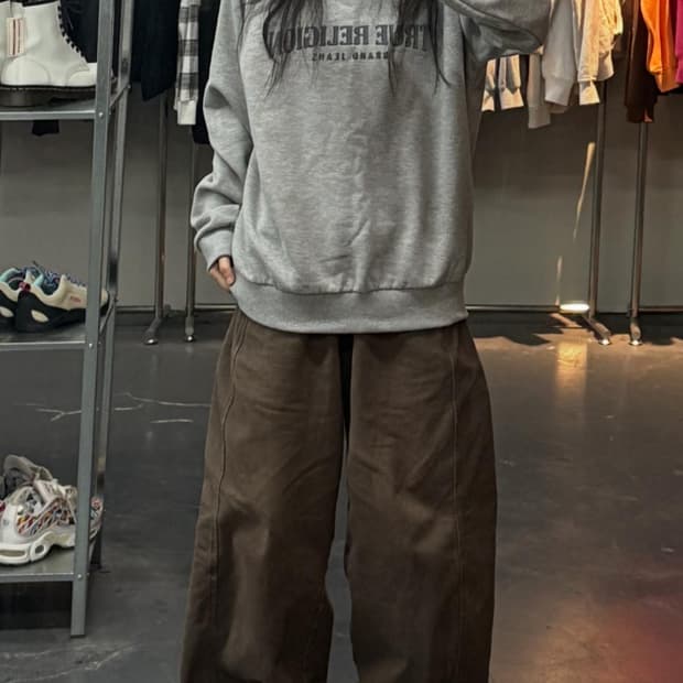 트루릴리전 미들로고 그레이 맨투맨 A3406