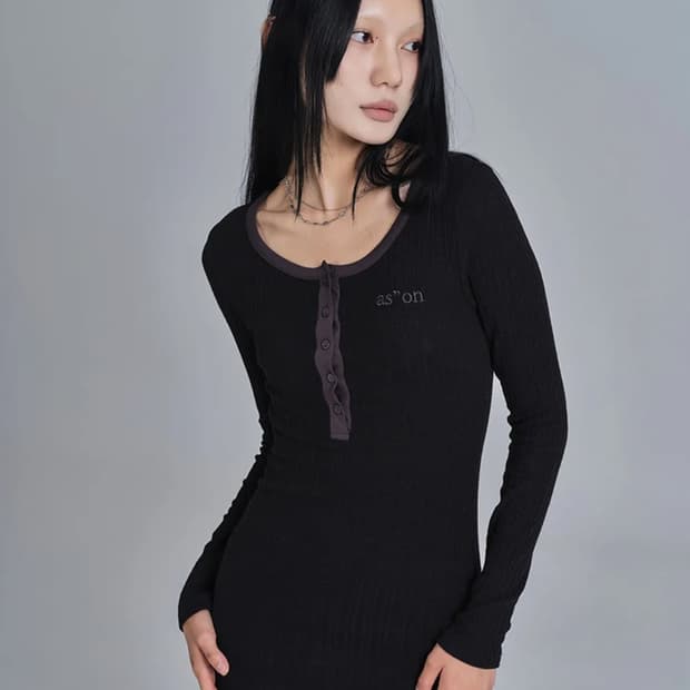 애즈온 블랙 골지 미니 원피스