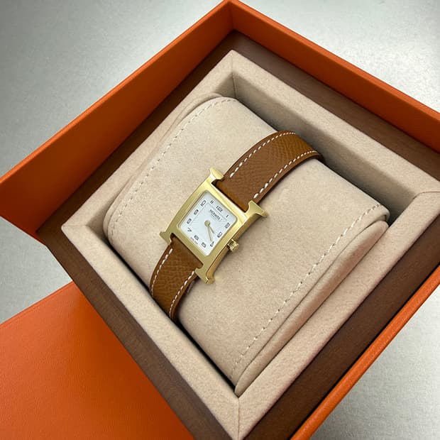 에르메스 클래식 워치 H 아워 금장시계 스몰