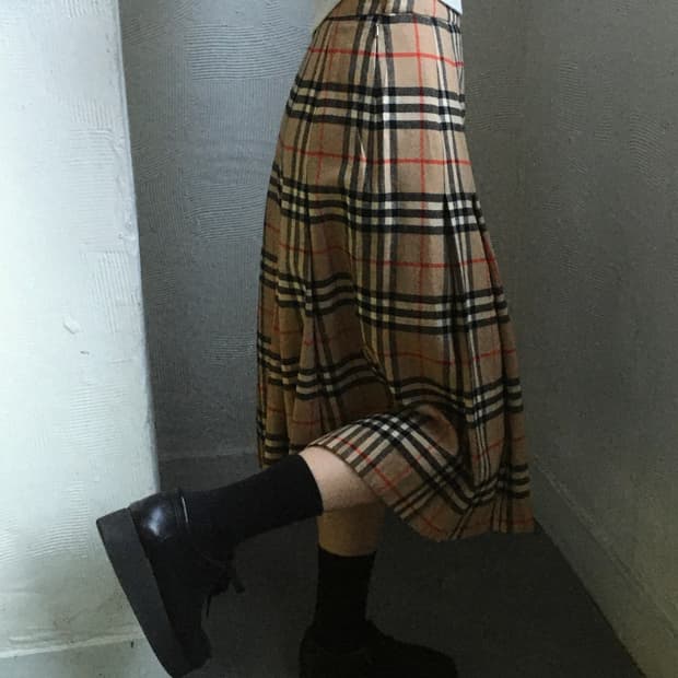 Burberrys 버버리 노바체크 플리츠 울 미디 스커트