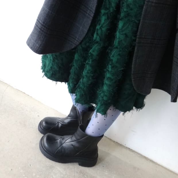 Texture ruffle skirt / green