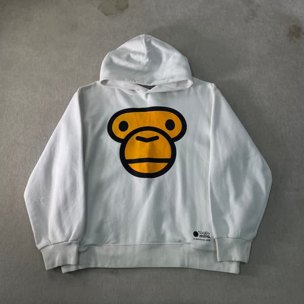 100 베이프 올드스쿨 베이비 마일로 화이트 후드티