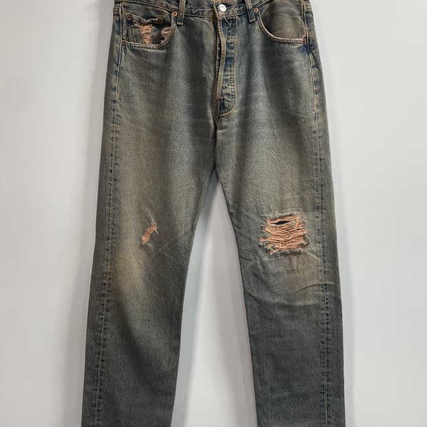 리바이스 501 워시드 디스트로이드 데님팬츠 (onp.151)