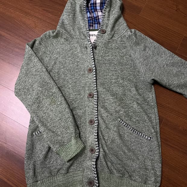 빈티지 연두 그린 후드 니트 가디건 모리걸