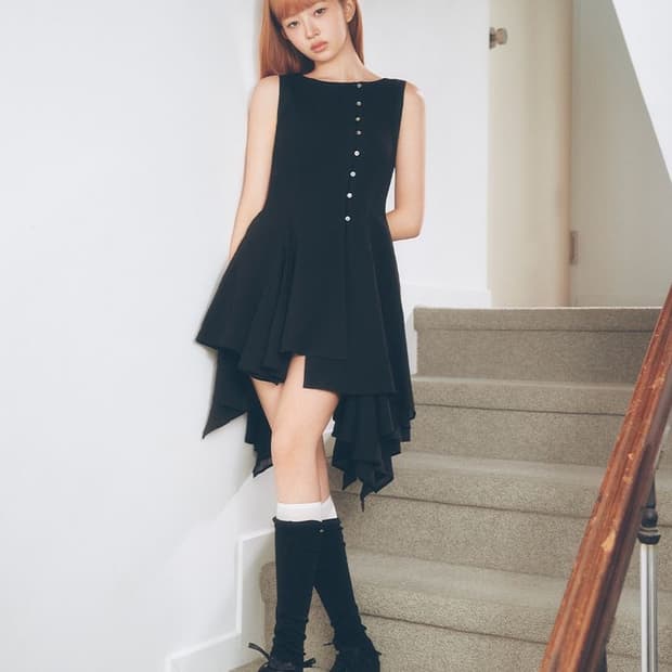 [1] 미세키 서울 언발란스 플로우 원피스 블랙