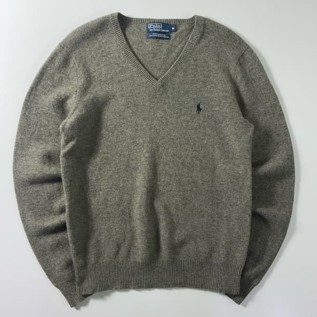 Polo  폴로 랄프로렌 자수 램스울 그레이 브이넥 니트 
