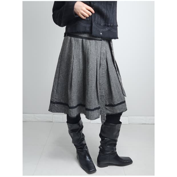 레이스 플리츠 스커트