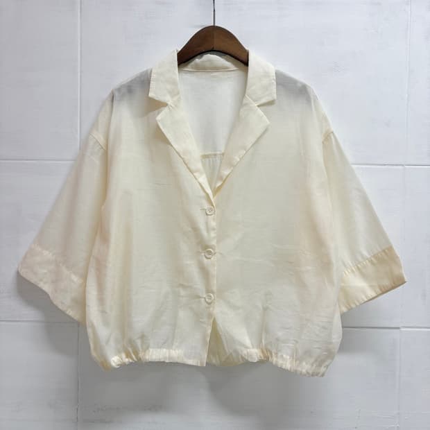 오간자 셔링 오픈카라 블라우스 자켓 JPN 