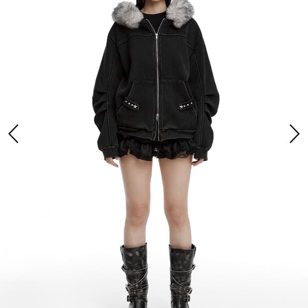 러프넥 블레스 퍼 집업 후디