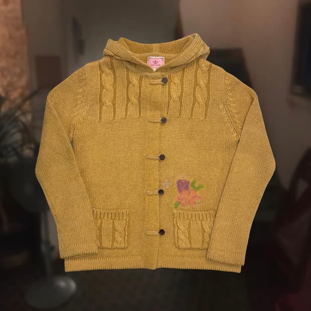 빈티지 모리걸 울혼방 머스타드 후드 니트 코트 가디건