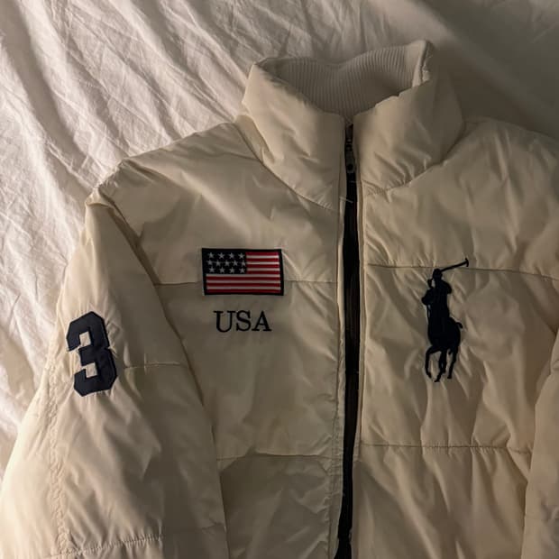폴로 빅포니 성조기 패딩 아이보리