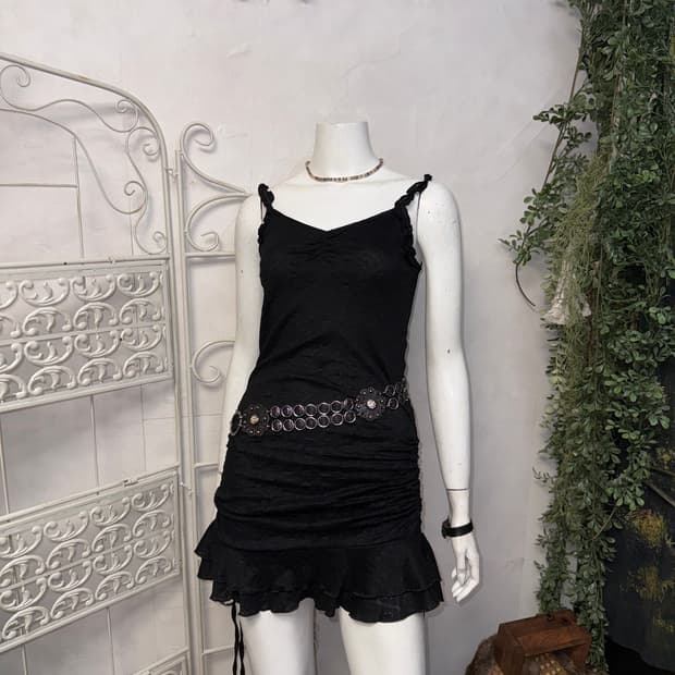 Black floral lace side shirring mini ops