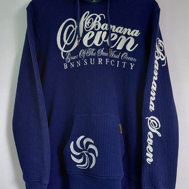 [L] Banana Seven 빅로고 와플 후드티 - 네이비
