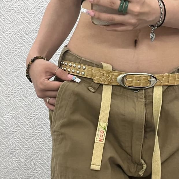 빈티지 컨트리 웨스턴 펑크 아일렛 스터드 레더 벨트 C13812