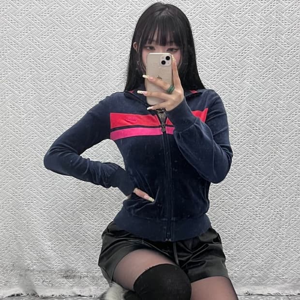 나이키 Y2K 레트로 00's 배색 벨벳 집업 자켓 XS C09700