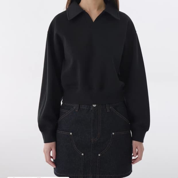 무신사 스탠다드 우먼즈 더블 니트 칼라드 스웨트셔츠 블랙