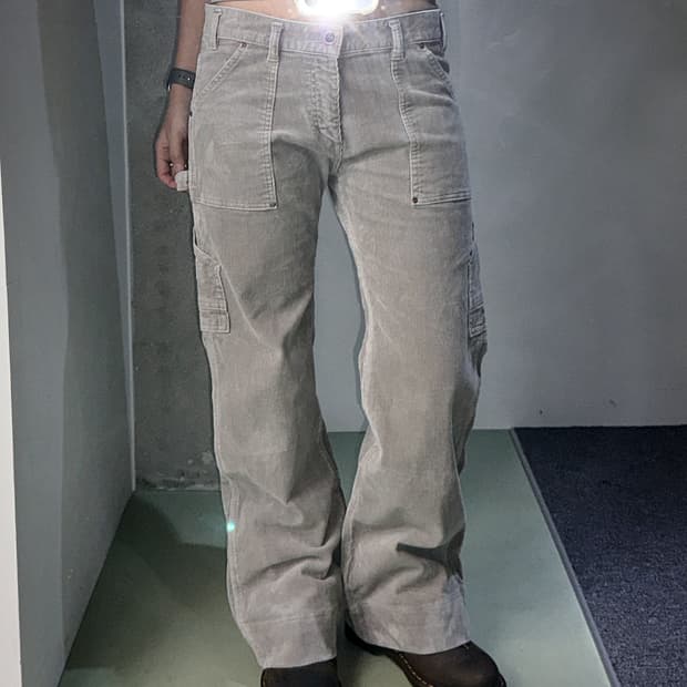 soft warm gray corduroy flare pants