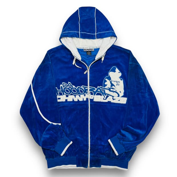 조니 블레이즈 스트리트 블루 벨루어 올드스쿨 힙합 후디 집업